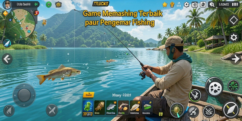 Screenshot 77LUCKS menampilkan permainan memancing yang mendebarkan.