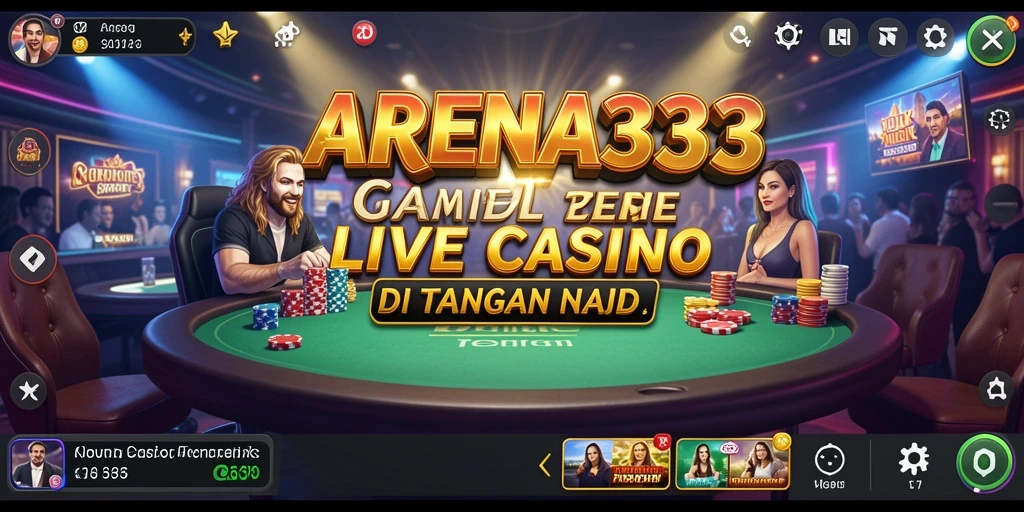 Screenshot gameplay ARENA333 menampilkan dealer profesional dan suasana kasino.