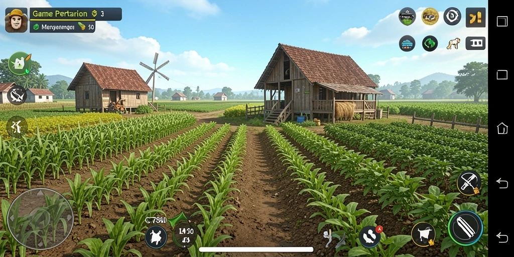 Screenshot gameplay C7890 yang menunjukkan aktivitas pertanian yang seru.