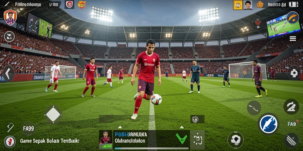 Tampilan gameplay seru dari FA99 dengan aksi sepak bola mendebarkan.
