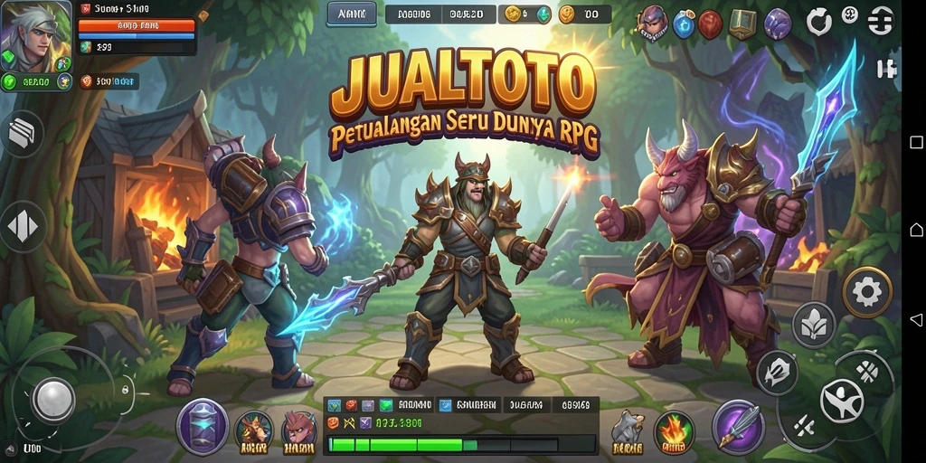 Screenshot utama menunjukkan aksi seru dalam gameplay RPG JUALTOTO.