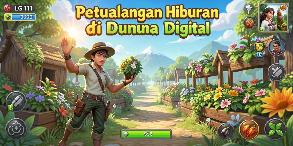 Screenshot LG111 menunjukkan pengalaman bercocok tanam yang interaktif dan menyenangkan.