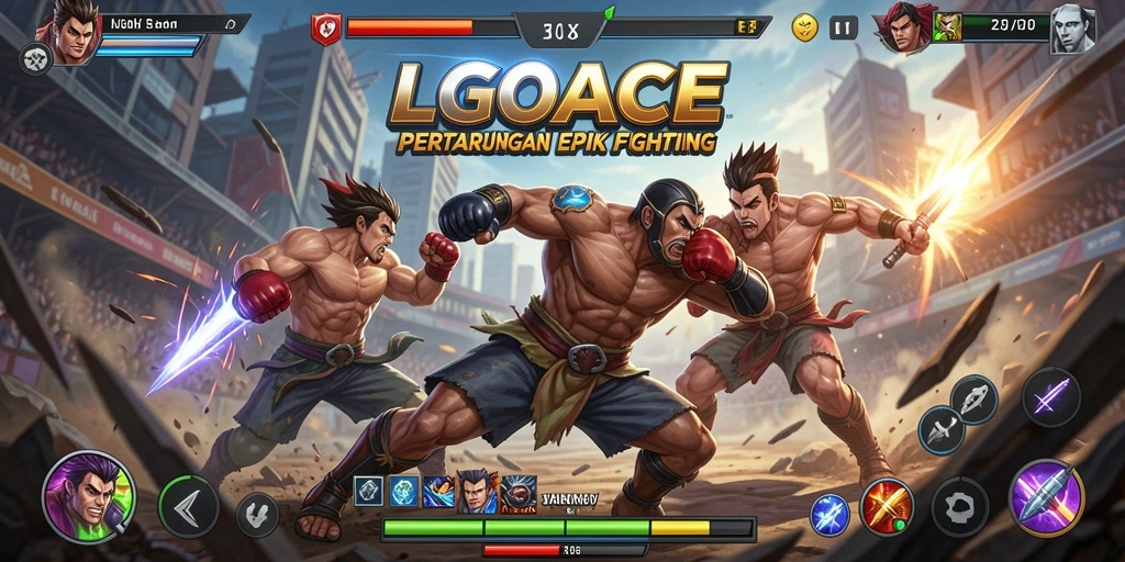 Screenshot LGOACE menampilkan pertarungan yang intens dan karakter-kharakter kuat.