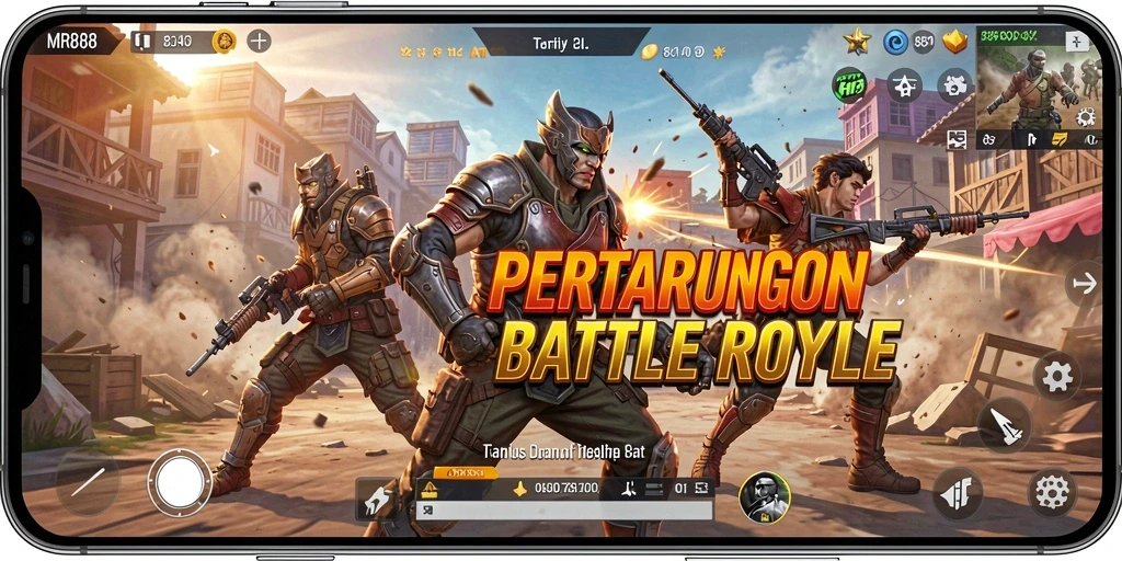 Tampilan gameplay mendebarkan dari MR888 di arena Battle Royale.