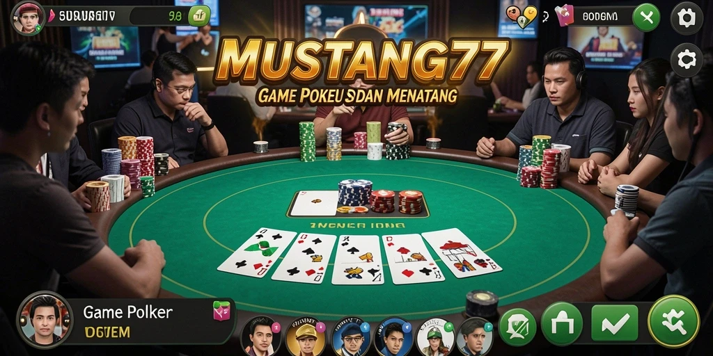 Gameplay intens dan seru saat bermain Poker di MUSTANG77.