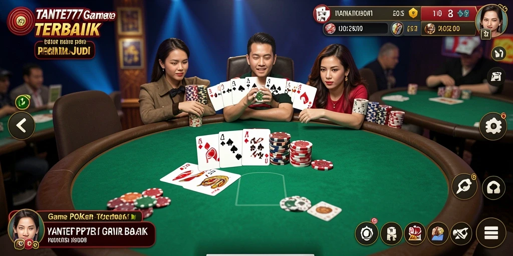 Tangkapan layar gameplay TANTE777 yang menampilkan aksi Poker yang mendebarkan.