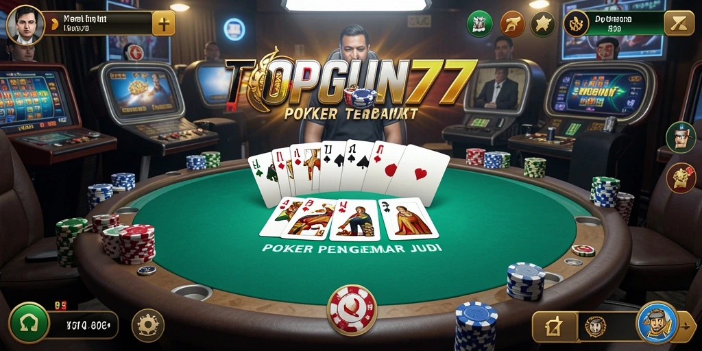 Screenshot utama TOPGUN77 menampilkan gameplay seru Poker yang mendebarkan.