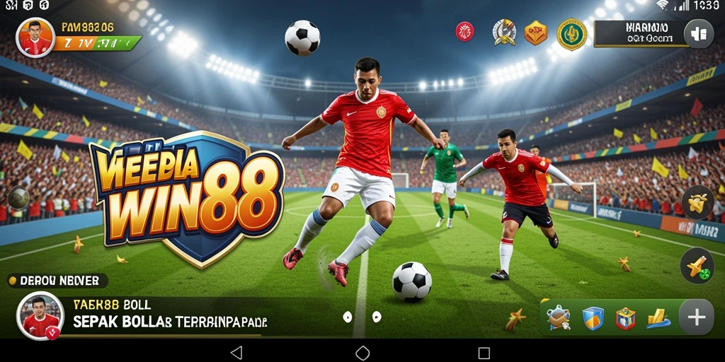 Gameplay WIN88 yang menampilkan aksi sepak bola yang mendebarkan.